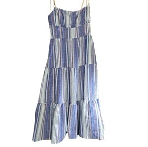 Shein Striped Tie And Tassel Maxi Ruffled Whimsy Dress XL